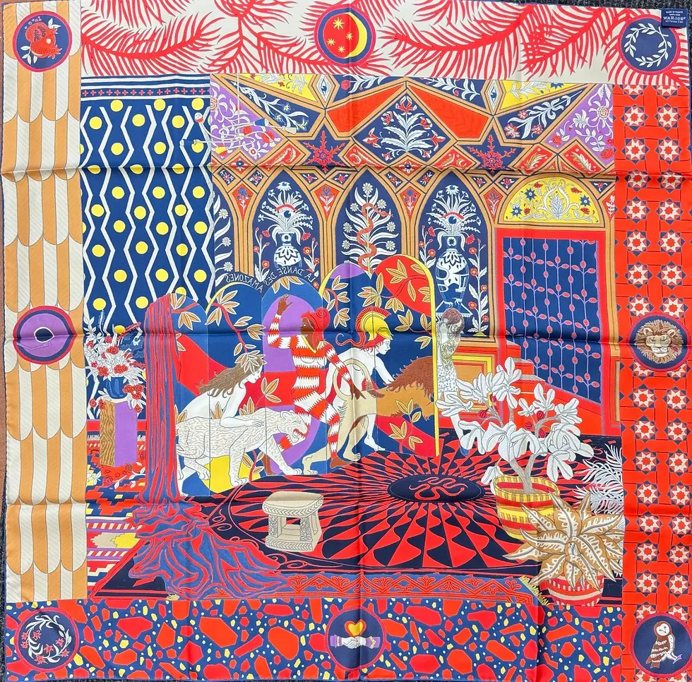 Hình thu nhỏ: HERMES Silk Square Scarf 90 Large Multicolor La Danse Des Amazones