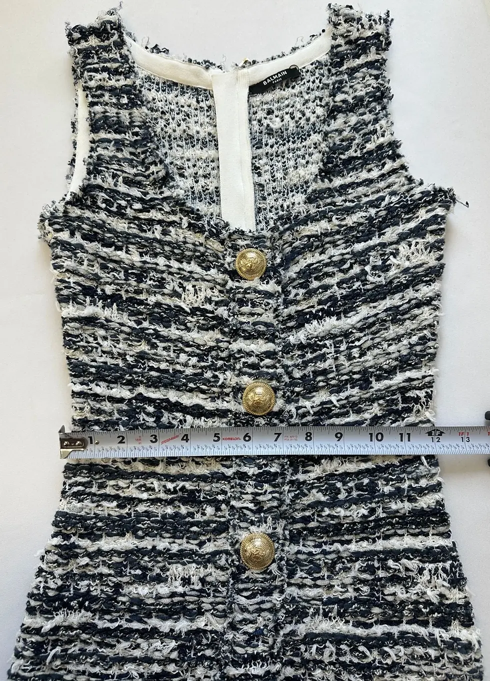 Thumbnail: NEW BALMAIN Boucle Tweed Dress 36 Blue White Striped Mini Small Short Stretch