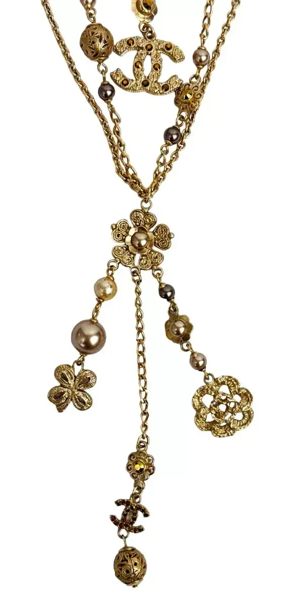 Hình thu nhỏ: CHANEL Vintage Chain Stacked Necklace Gold Multi Charms CC Logo 2006 RARE
