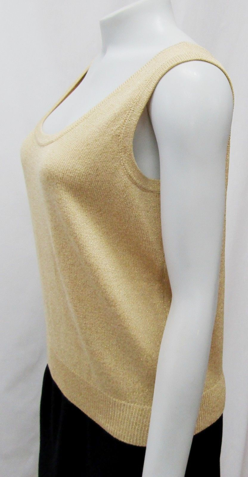 縮圖：ST. JOHN Knits Basics Shell Shimmery Metallic Gold Tank Top Shell P 0 2