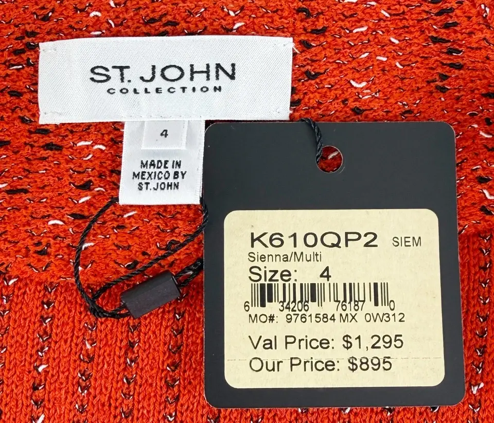 Thumbnail: NWT ST. JOHN 2 pieces Tweed Bright Red Black Ivory Boucle Jacket/Skirt 4 Multi