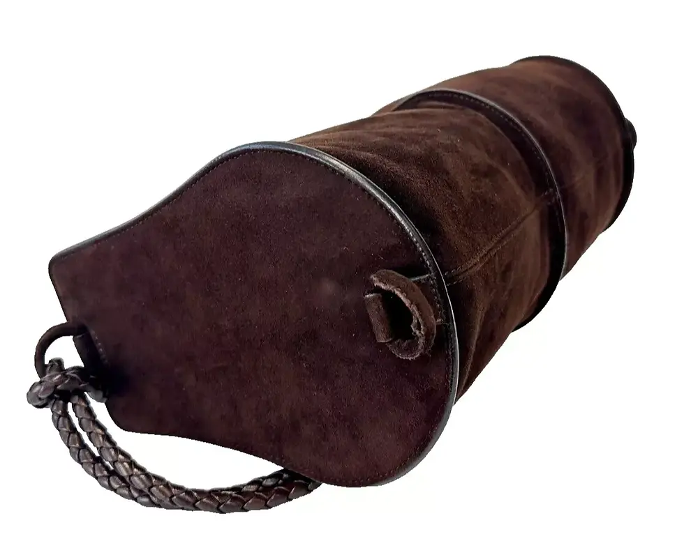 Miniatura: BOTTEGA VENETA Suede Shoulder Bag Medium Brown Compartment Intrecciato Straps