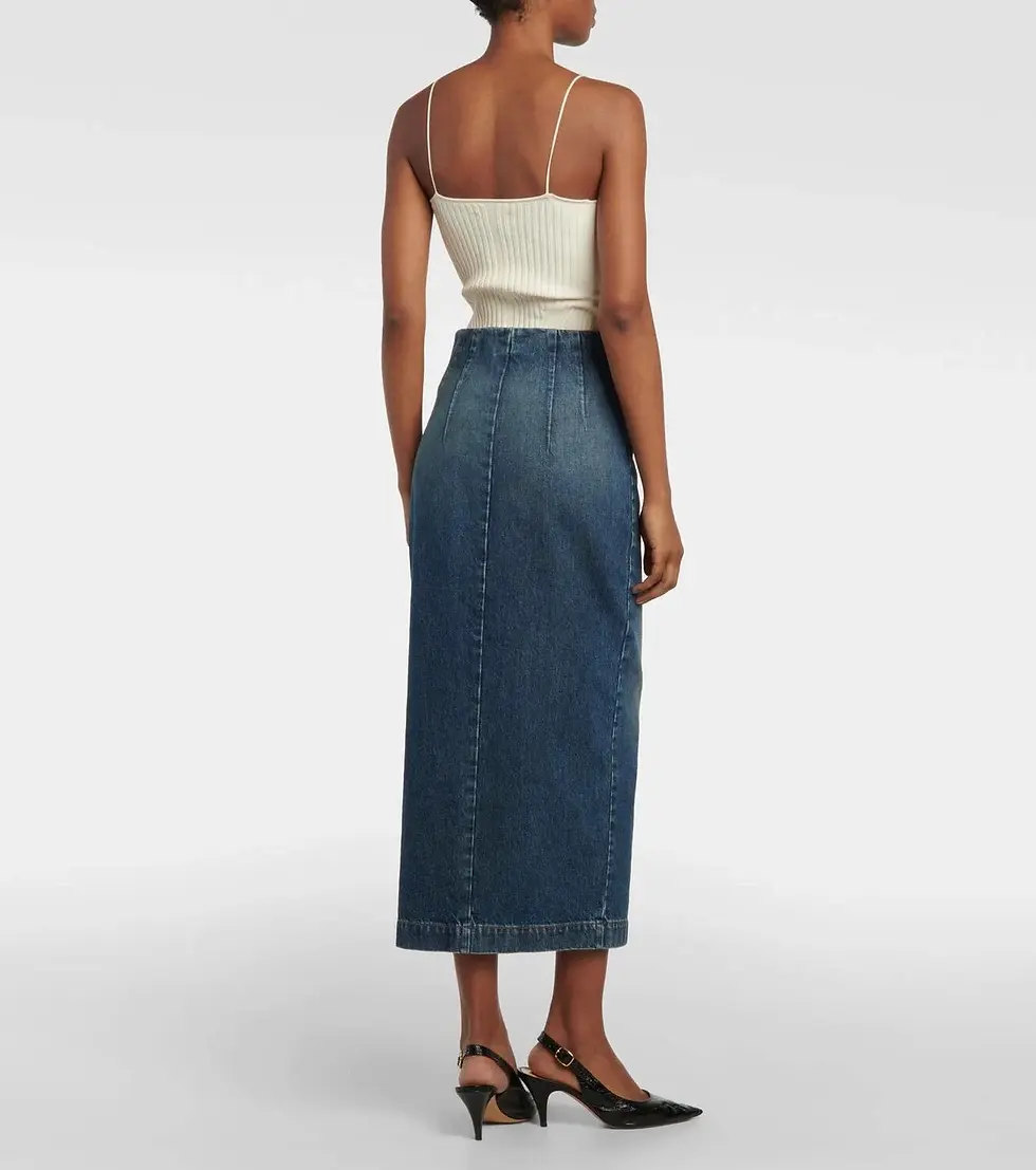 Miniatura: NWT KHAITE Ruly Zip-Front Midi Denim Skirt 12 Blue Silver Zipper Stinson Wash