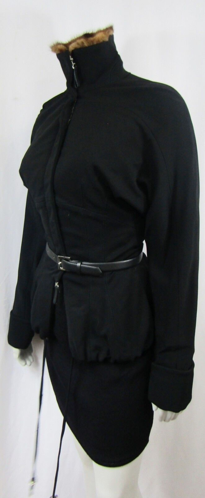 Miniatura: GIANFRANCO FERRE Black Jacket Brown Mink Fur Trimmed  Leather Belt 38 6
