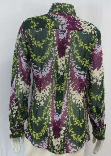 Hình thu nhỏ: Vintage DOLCE & GABBANA Purple Green Leaf Print Button Down Blouse S
