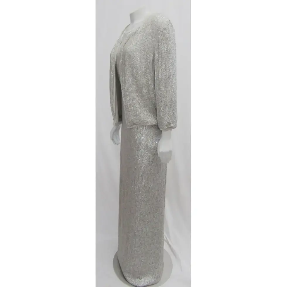 Miniatura: ST. JOHN Couture 2PCS Jacket Maxi Skirt 12 16 Gray Paillette Set