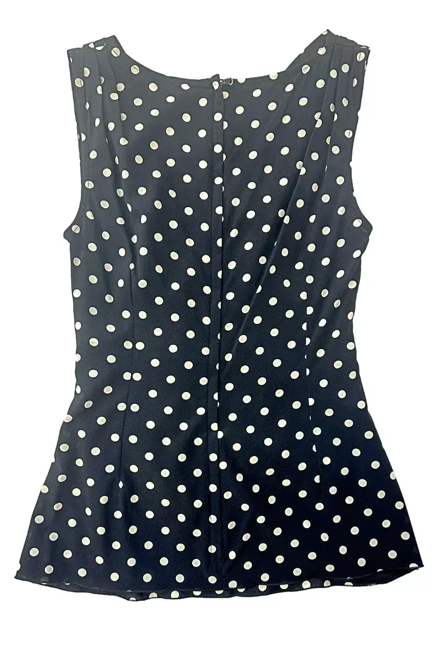 Hình thu nhỏ: DOLCE & GABBANA Silk Sleeveless Draped Top Blouse 38 2 Black White Polka Dot