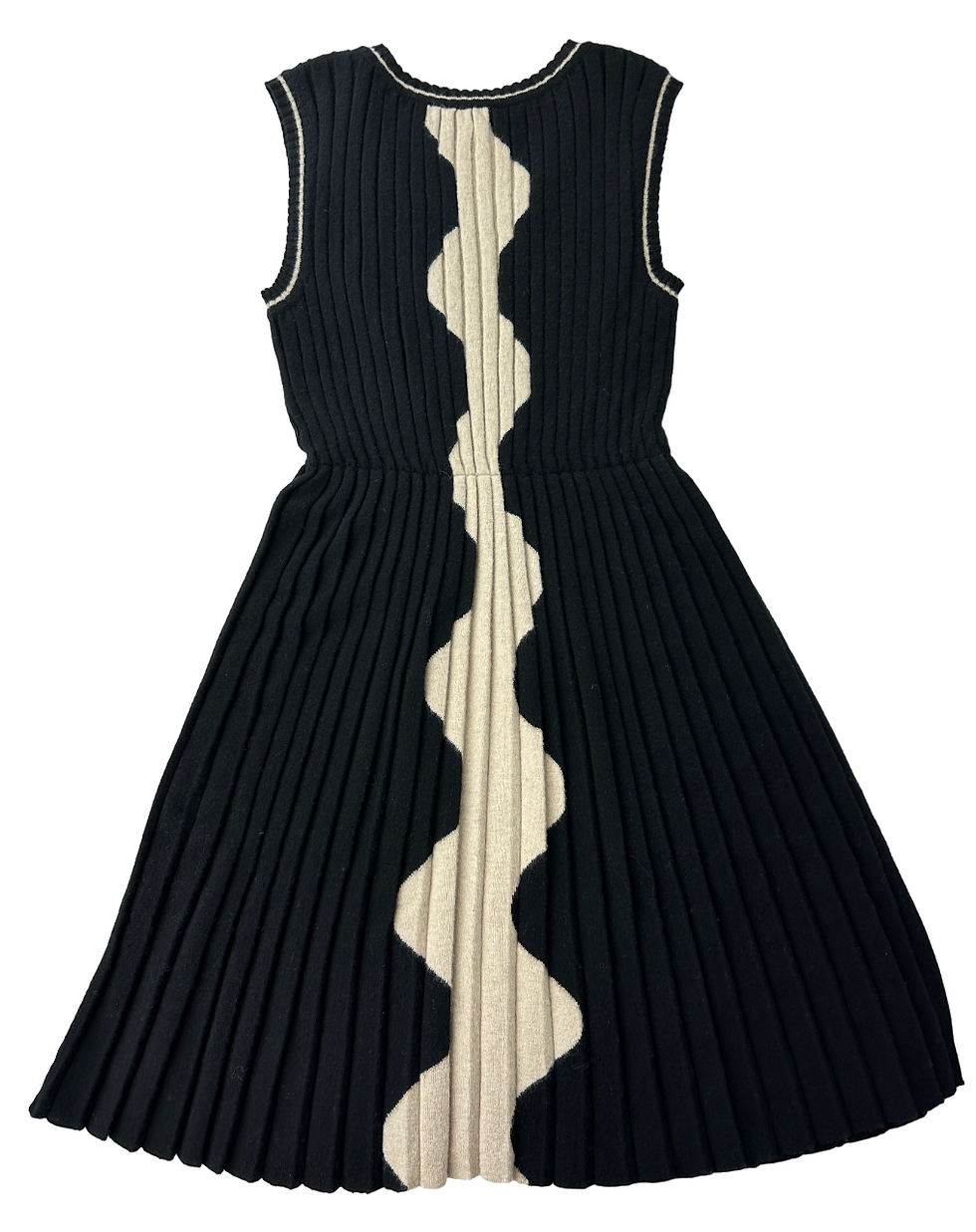 縮圖：CHANEL Wool Knit Sleeveless Dress 36 Black Beige Pleated CC Logo 2007