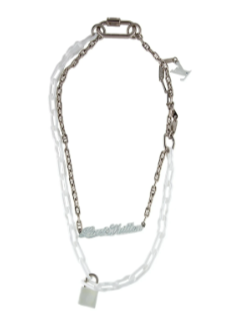 Miniatura: NWB LOUIS VUITTON Layers Collar Chain Lettering White/Silver Lock Necklace S