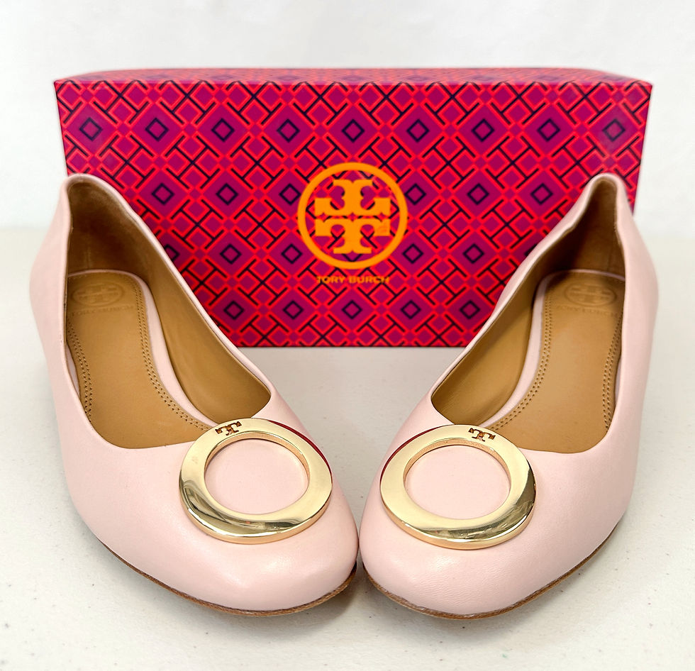 Miniatura: TORY BURCH Sea Shell Pink Leather Gold Circle Logo Caterina Pump 6
