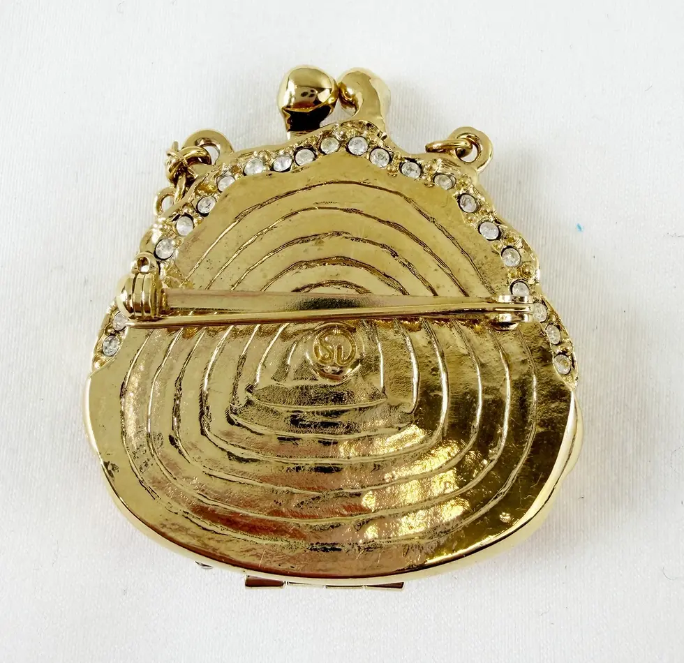 縮圖：NEW ST. JOHN Handbag Brooch Pink Enamel Scales Crystals 24KGP Logo Pin Enhancer