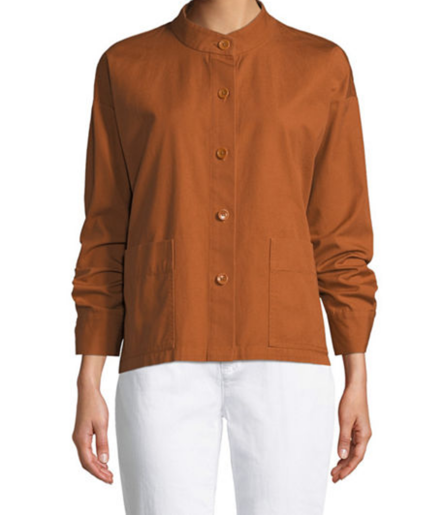 Miniatura: EILEEN FISHER Jacket Medium Musk Organic Cotton Mandarin Collar Canvas M Top