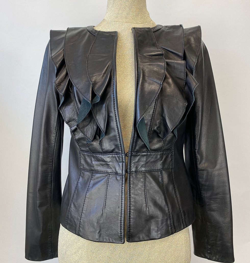 Hình thu nhỏ: TORY BURCH Black Leather Ruffled Trim Jacket 6 Lining Open Short Blazer Small