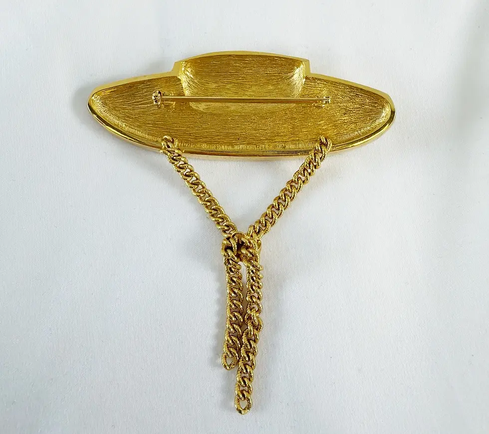 縮圖：NWOT ST. JOHN Brooch Fedora Pin Hat 24 KGP Gold Vintage Collectible 1980"s