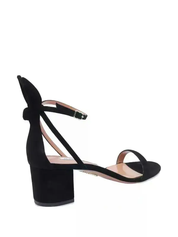 Hình thu nhỏ: NWB AQUAZZURA Suede 55mm Bow Tie Sandals 38 Black Strappy Open Toe Block Heels