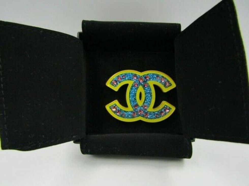 Miniatura: CHANEL Blue Glitter Yellow Resin Pink Rhinestone CC Brooch Pin 2018