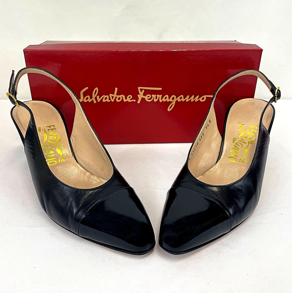 Thumbnail: SALVATORE FERRAGAMO Leather Shoes 9.5 B Black Slingback Patent Cap Toe 2.5" Heel