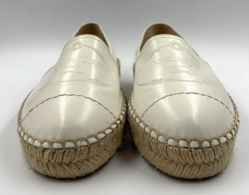 縮圖：NEW PRADA Leather Espadrilles Flats 35 5 US White Logo Stitching Shoes Logo