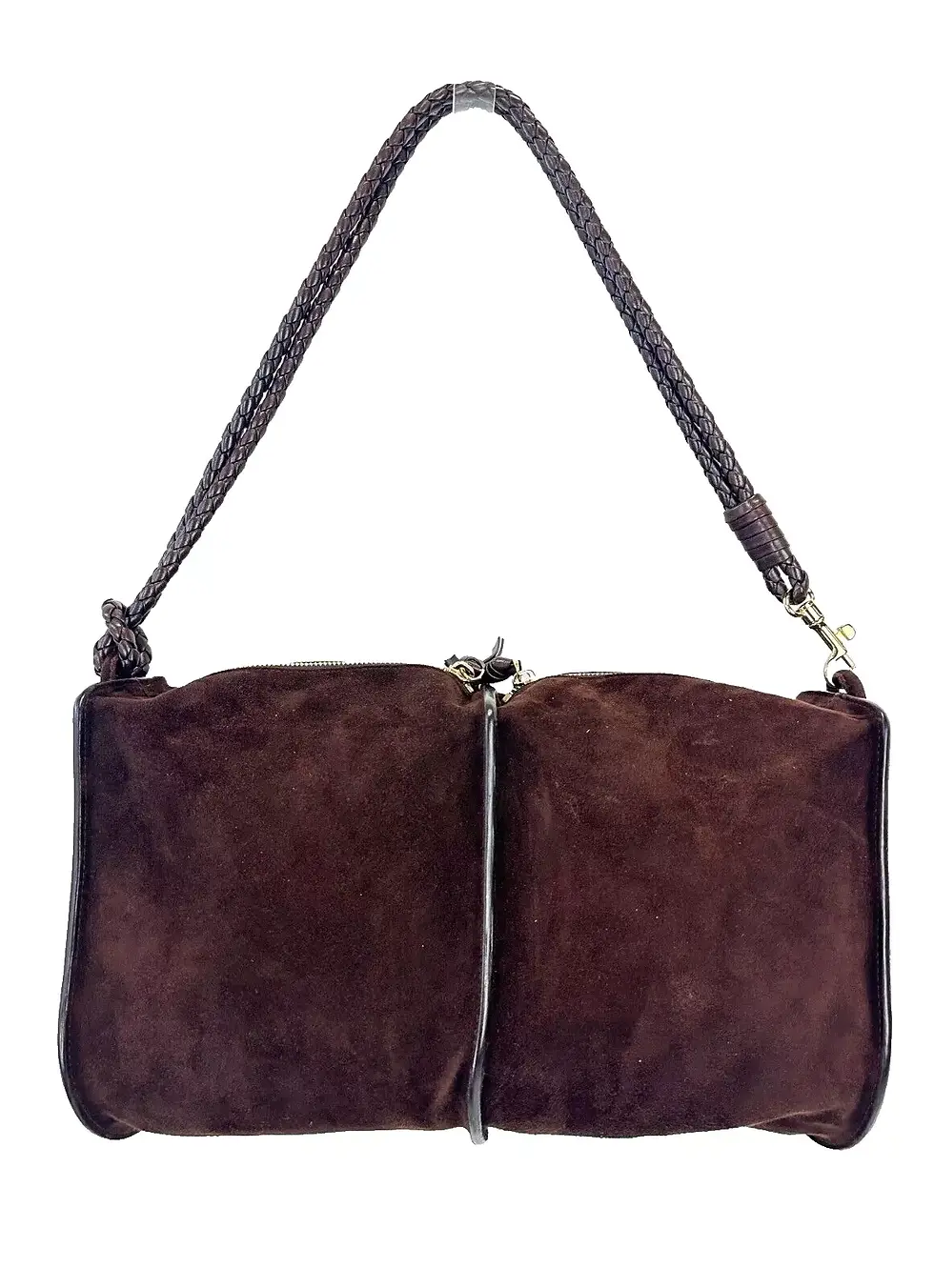 Miniatura: BOTTEGA VENETA Suede Shoulder Bag Medium Brown Compartment Intrecciato Straps