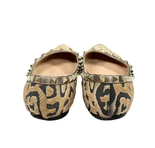 縮圖：VALENTINO GARAVANI Leopard Rockstud Ballerina Calf Hair Flats 37.5 7.5 Shoes