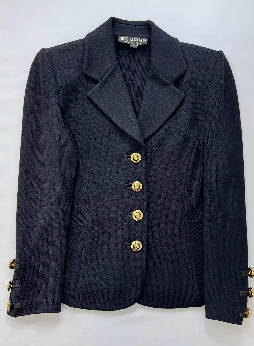 Hình thu nhỏ: ST. JOHN Basic Santana Knit Blazer Jacket 4 Black Classic Gold Signed Buttons