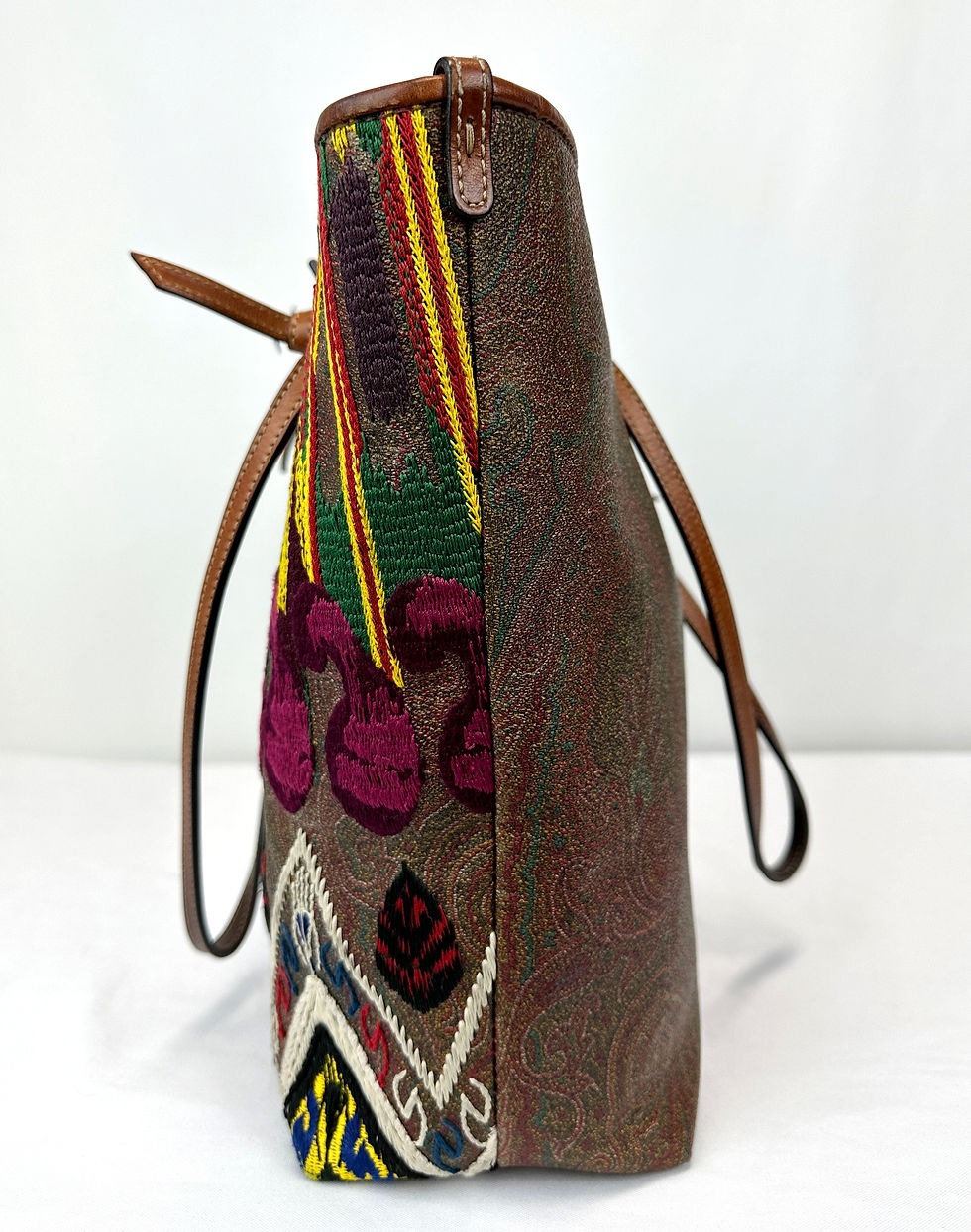 Hình thu nhỏ: ETRO Multicolor Paisley Print Embroidered Coated Medium Shopping Tote Bag RARE