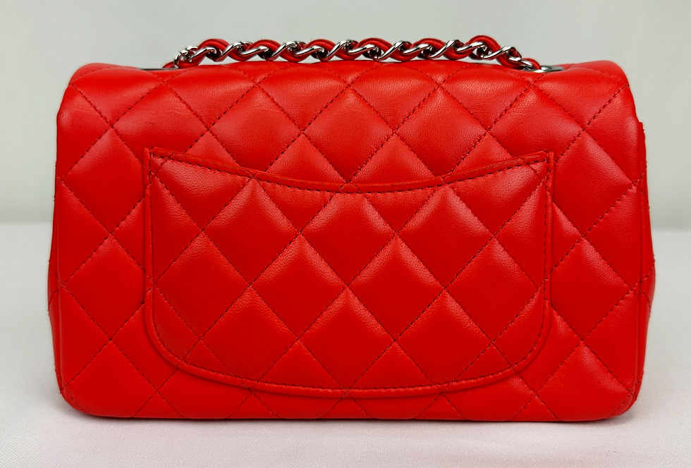 Thumbnail: CHANEL Lambskin Quilted Leather Mini Rectangle Flap Bag Crossbody Red Orange