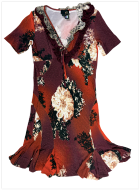 Miniatura: JUST ROBERTO CAVALLI Mini 46 Orange Multicolor Ruffle Floral Dress XL