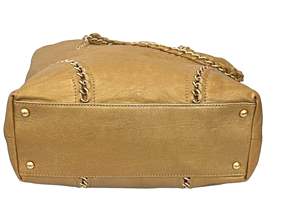 Thumbnail: CHANEL Luxe Ligne Tote Bag Metallic Gold CC Chain Leather Vintage Large RARE