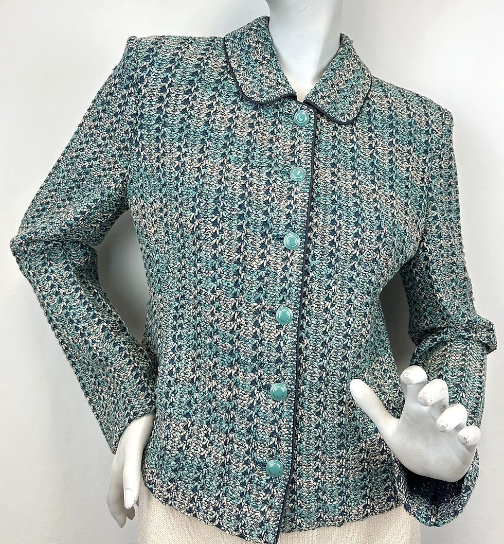 ST. JOHN COLLECTION Wool Tweed Boucle Jacket 8 Juniper Multi Buttons Collar
