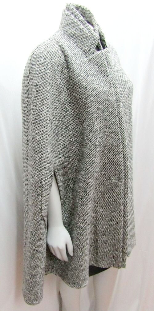 Miniatura: NEW ZANG TOI Loro Piana Birdseye Tweed Cashmere Cape Wrap One Size Black & White