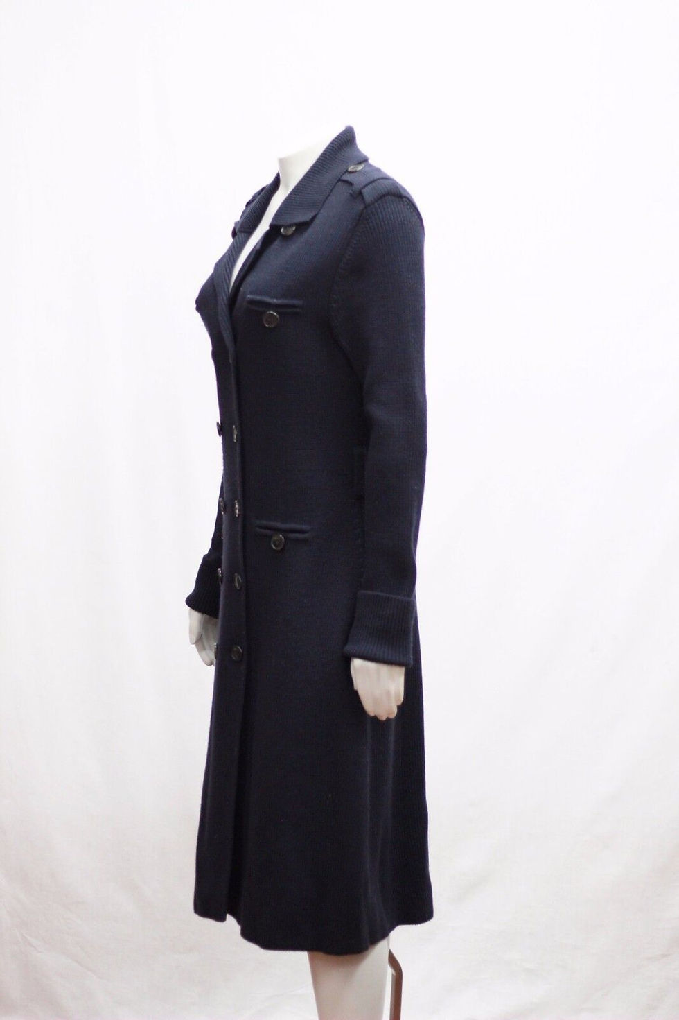 Miniatura: CHRISTIAN DIOR 10 42 Ribbed Knit Coat Navy Blue Midi Wool Double Breasted