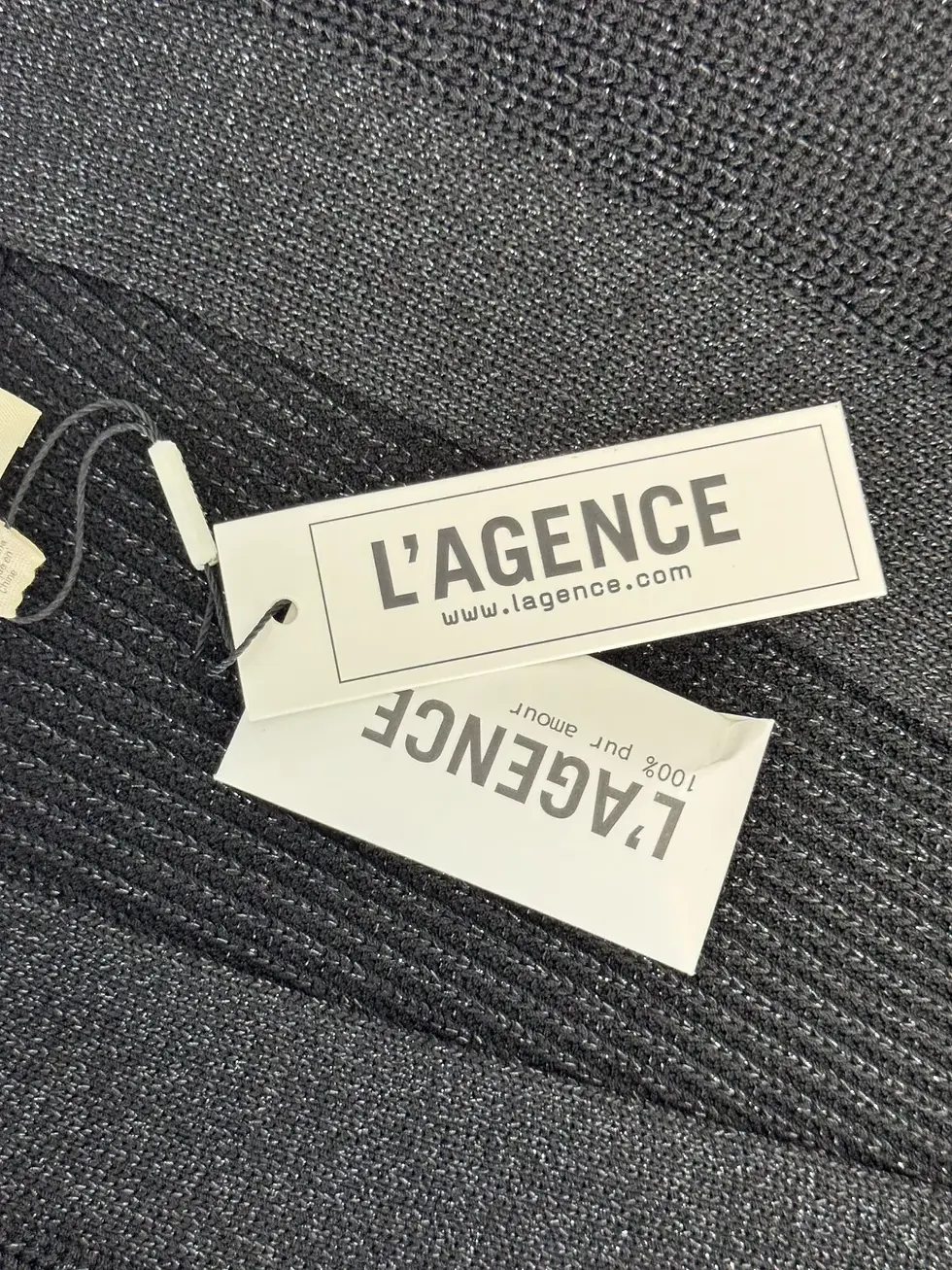 Thumbnail: L'AGENCE Noe Double-Breasted Coat Metallic Rib-knit Cardigan M Black Long Jacket