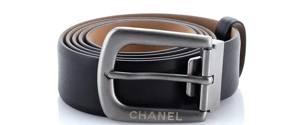 CHANEL Classic Leather Belt 85/34 Black Silver Buckle Logo Unisex