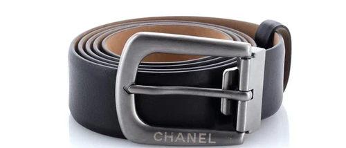 CHANEL Classic Leather Belt 85/34 Black Silver Buckle Logo Unisex
