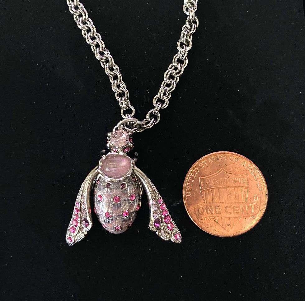 Hình thu nhỏ: NEW CHANEL Pink Purple Crystal Lucky Bee Pendant Silver Chain Necklace RARE