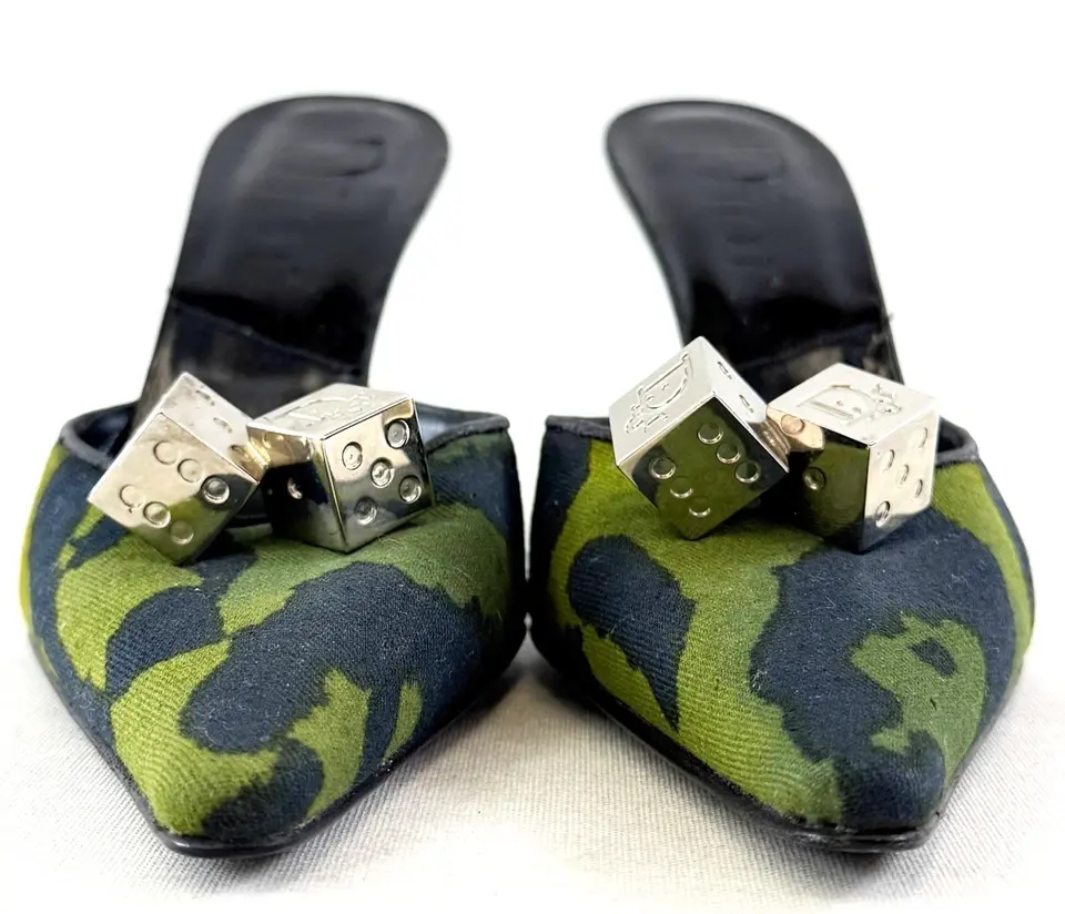 Miniatura: DIOR Dice Mules Gamble  Green Camo Print 36.5 Pointy Toe F/W 2004 Heels