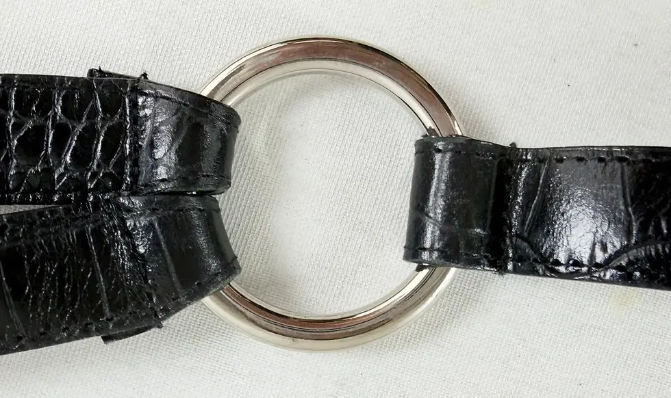 縮圖：SANDY DUFTLER Snaffle Crocodile Embossed Print Leather Belt L Black D Buckle