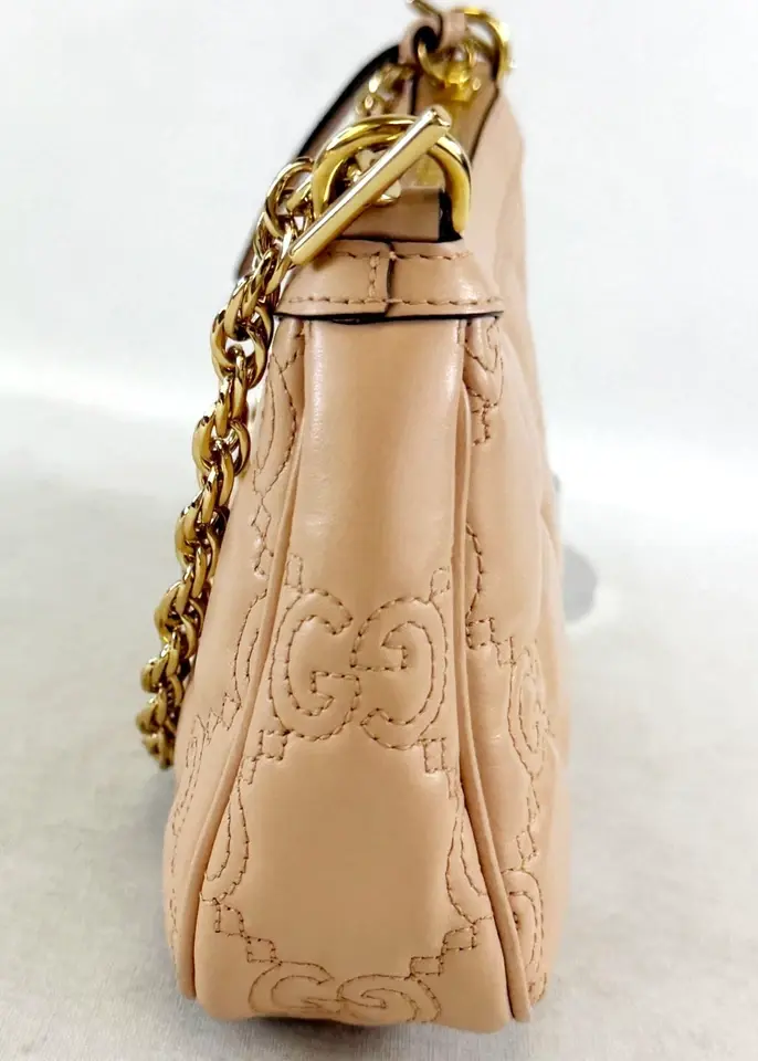 Hình thu nhỏ: GUCCI GG Matelasse Small Shoulder Bag Gold Chain Crossbody Strap Nude Pink