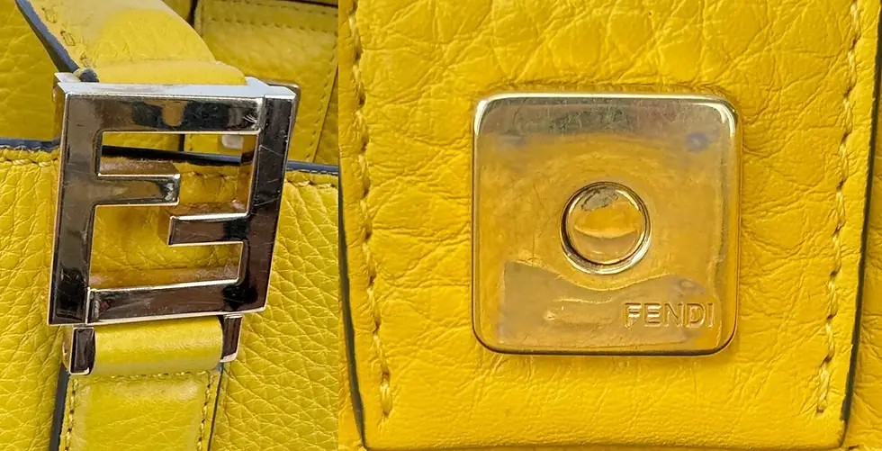 Hình thu nhỏ: FENDI Cuoio Romano Selleria Leather FF Tote Satchel Medium Sunflower Yellow