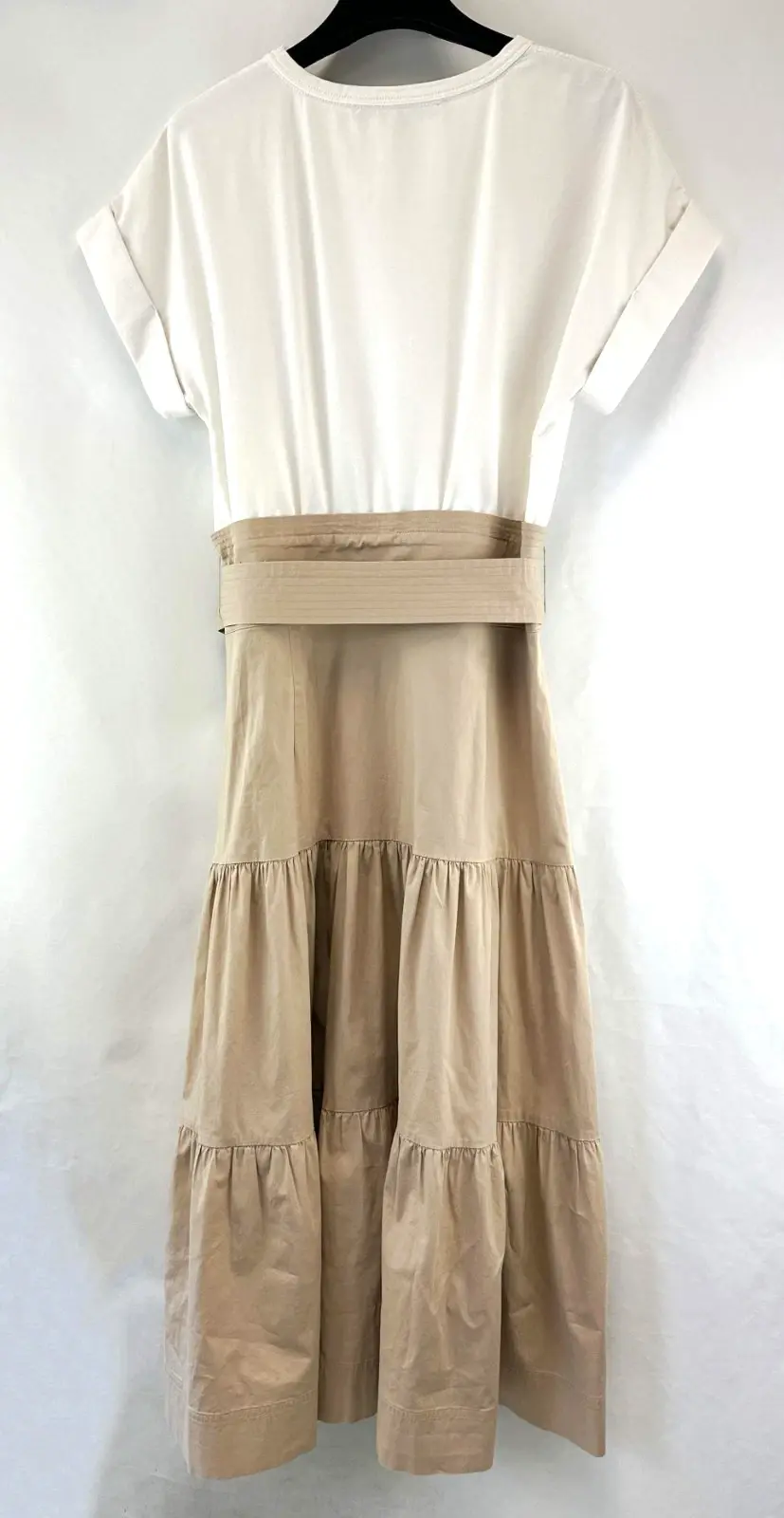 Miniatura: VERONICA BEARD Jean Trail Tiered Midi Dress Small White Khaki Belted 4 Cotton S