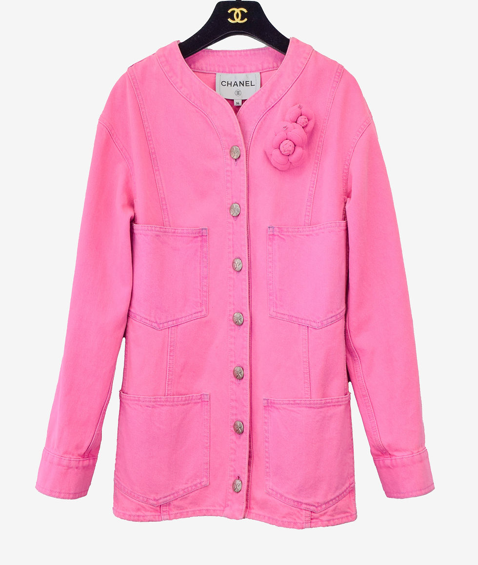 Hình thu nhỏ: CHANEL Denim Long Jacket 36 4 Neon Pink Button Pocket Camellia Flowers 2021