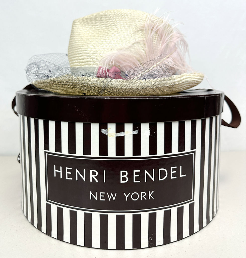 Miniatura: YESTADT MILLINERY Straw Pink Bow Feather Navy Net Fedora Hat RARE