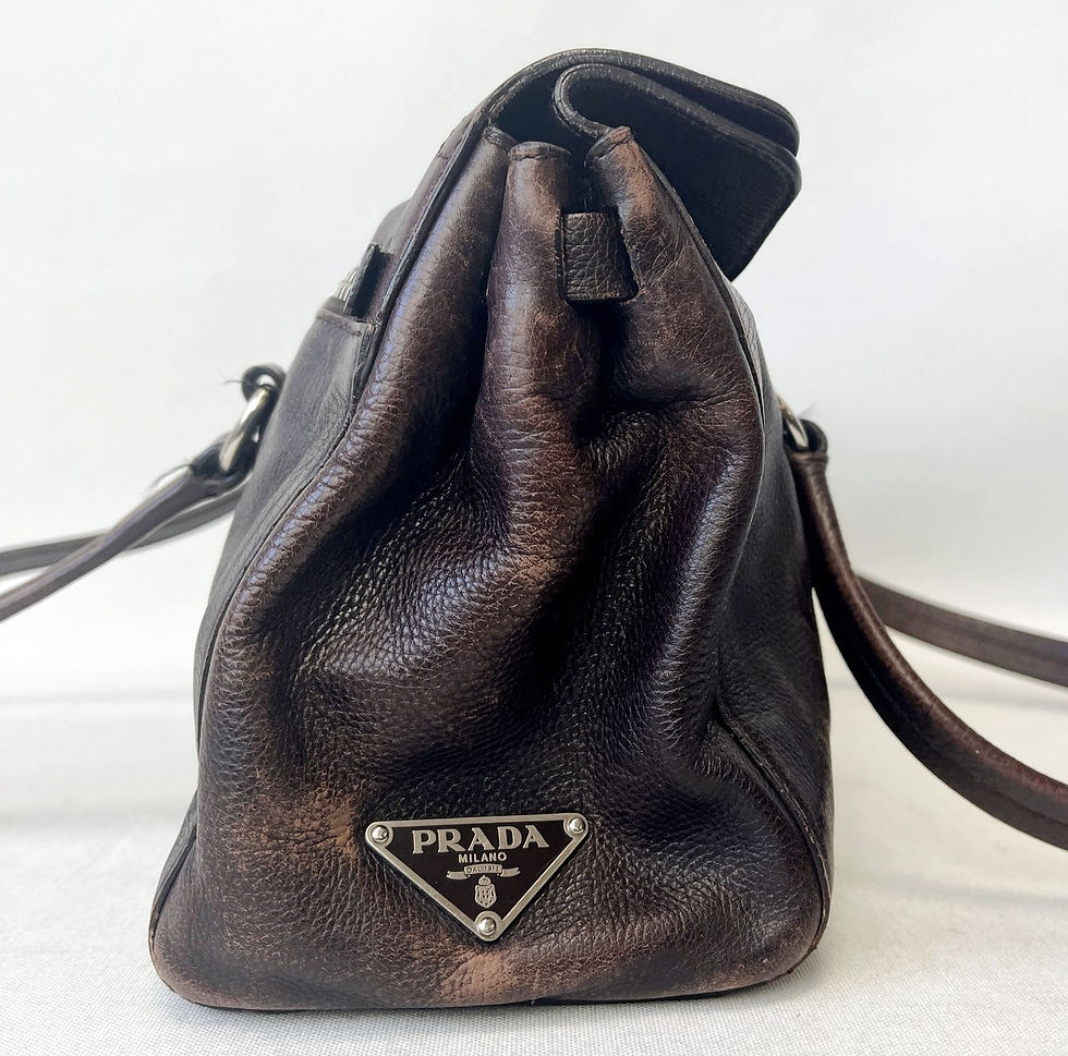 Miniatura: PRADA Dark Brown Easy Shoulder Bag Distress Leather Satchel