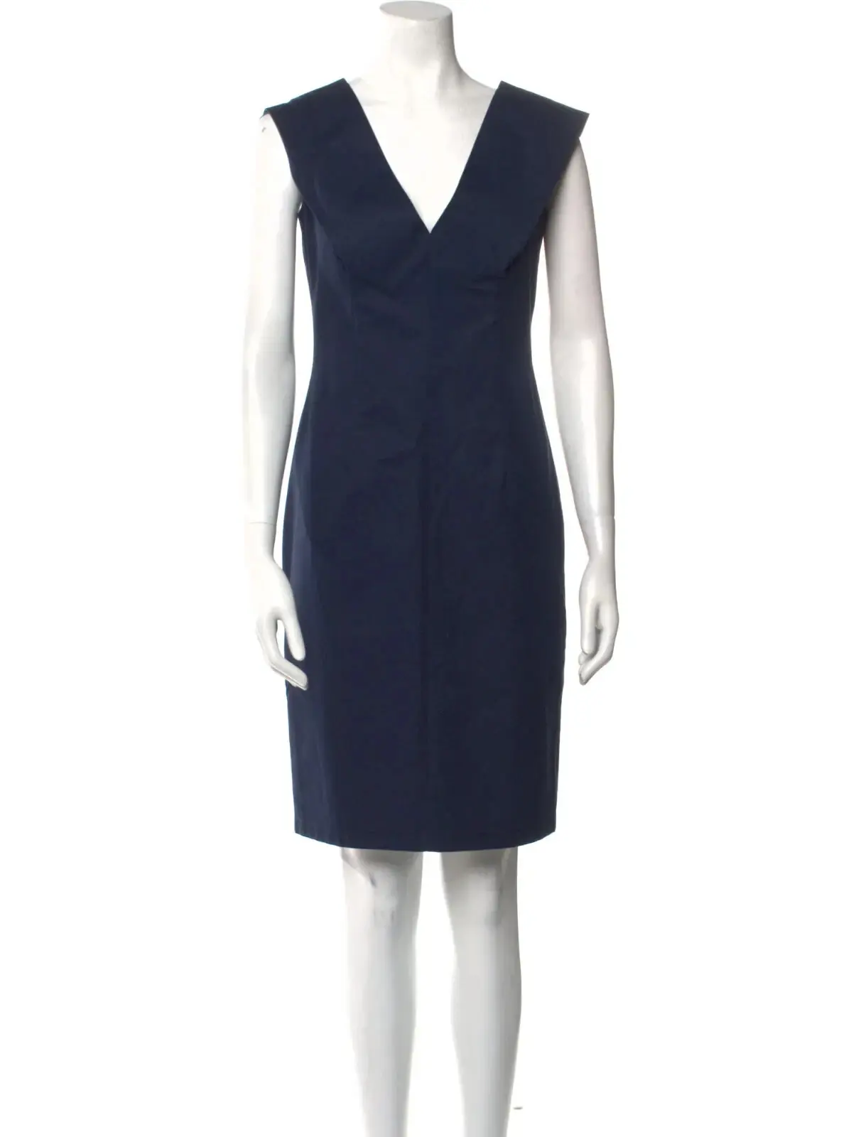 PRADA V-Neck Knee Length Sheath Dress 40 EU 2 - 4 US Navy Sleeveless Back Zipper