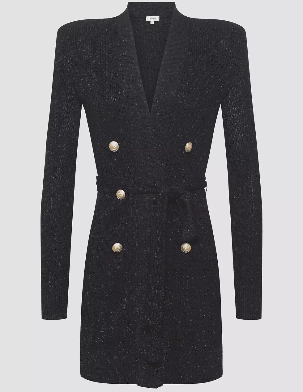 Thumbnail: L'AGENCE Noe Double-Breasted Coat Metallic Rib-knit Cardigan M Black Long Jacket