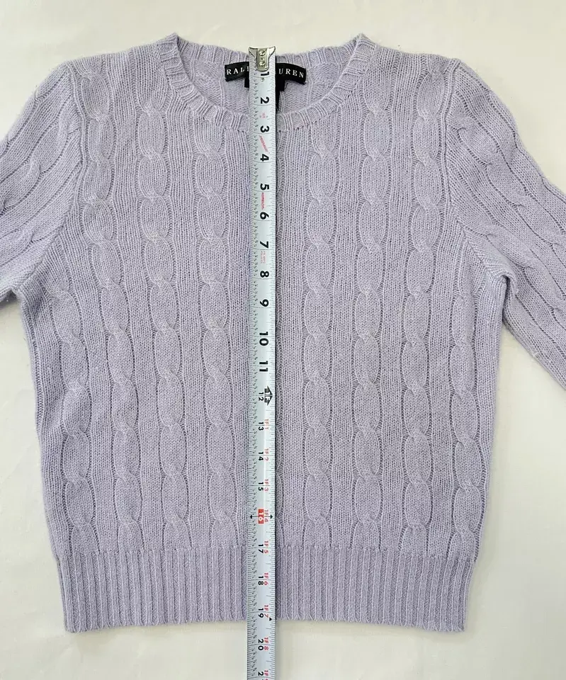 Hình thu nhỏ: RALPH LAUREN Lavender Sweater Slim Fit Cable Knit Cashmere Long Sleeve M Medium