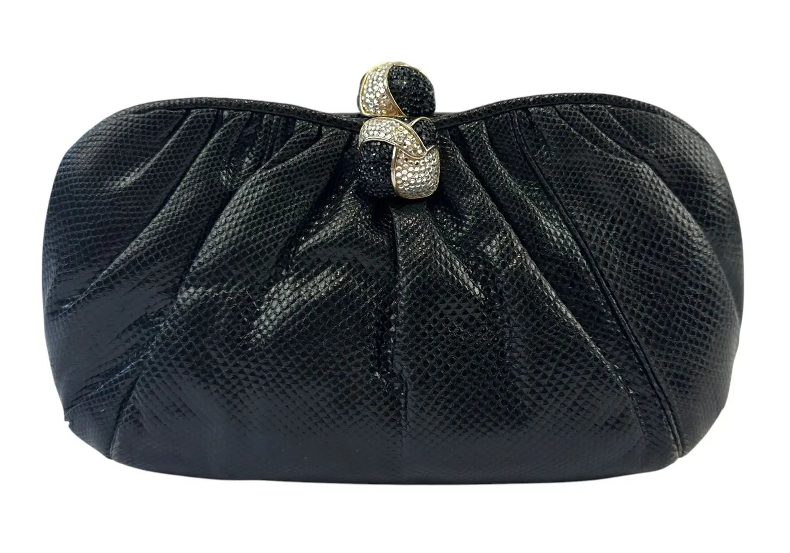 JUDITH LEIBER Lizard Leather Shoulder Bag Clutch Small Black Embellished