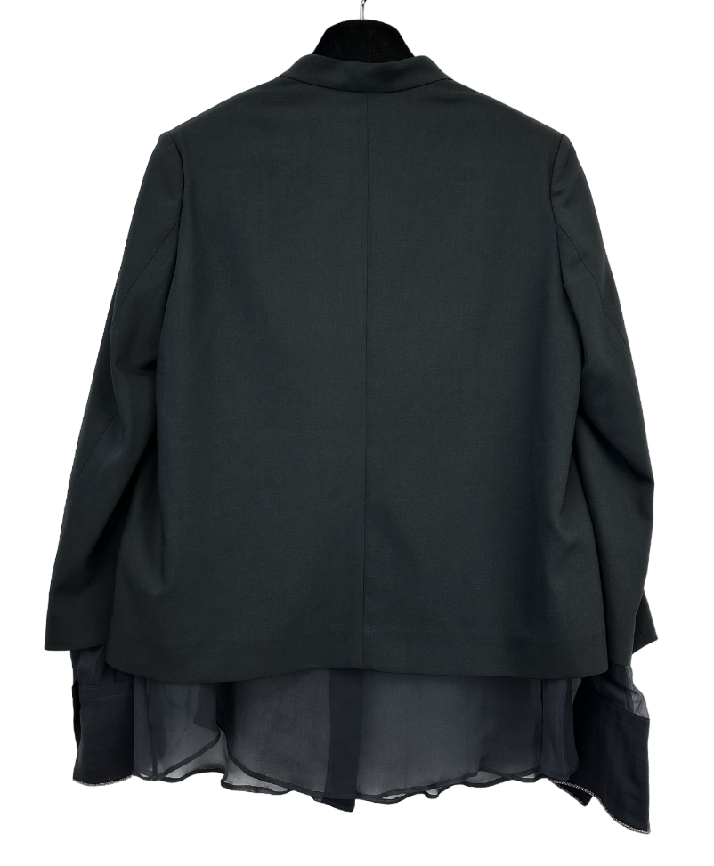 Miniatura: BRUNELLO CUCINELLI Wool Blazer Jacket 42 6 Dark Gray Silk Flowy Monili Trim NEW