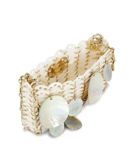 Miniatura: RABANNE 1969 Shell Discs Pearl Nano Shoulder Bag Cream Gold Strap Ring Links